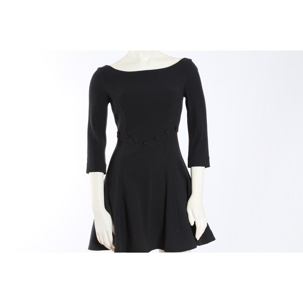 RACHEL ZOE Black Wool 3/4 Sleeve Boat Neck Mini Dress Size 0